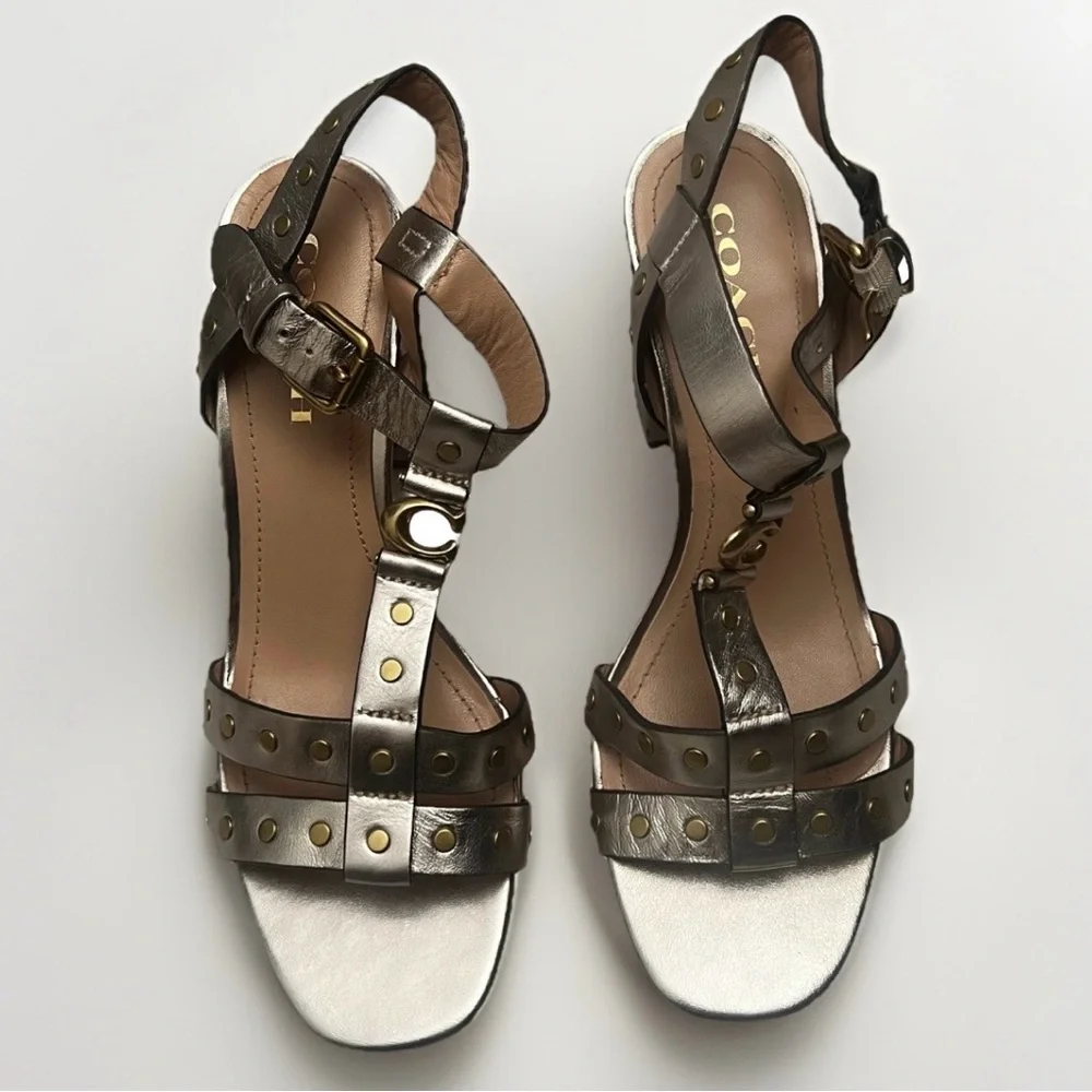 COACH Margaret Champagne Metallic Leather‎ Designer Sandals Shoes Women’s Sz 9
